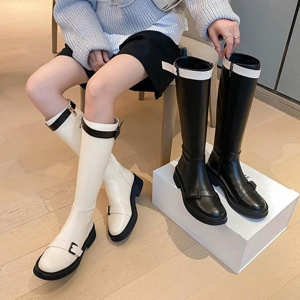 

boots women 2021 autumn fashion high street beat cool female zipper casual long buckle strap ladies combat, Black