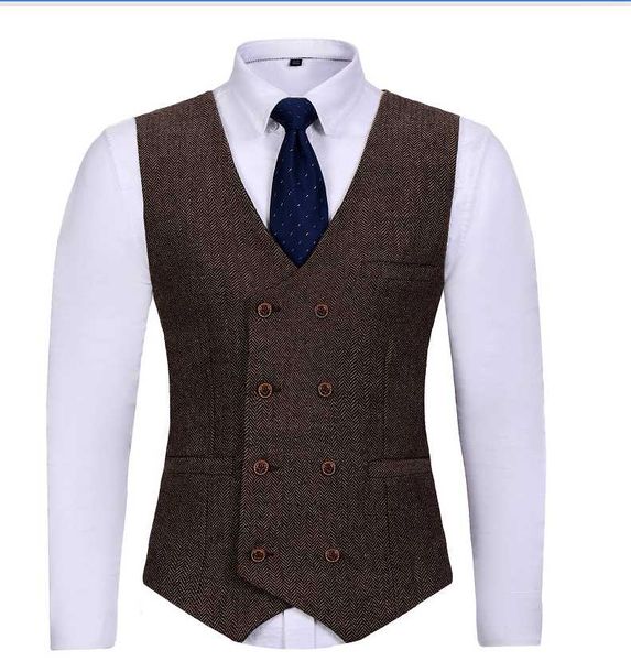 

men's vests suit vest dark gray double breasted lapel collar v neck herringbone business waistcoat groom wear plus size wedding, Black;white