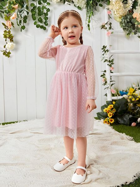 

toddler girls swiss dot mesh frill trim dress she, Red;yellow