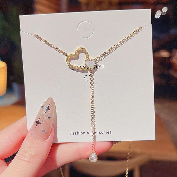 

pendant necklaces fashion tassel heart necklace for women simple metal titanium steel choker girls party jewelry gift, Silver