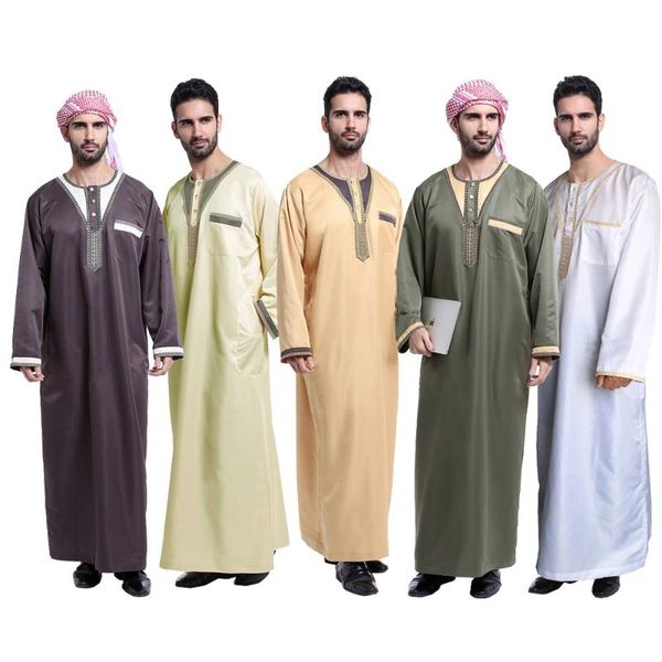 

ethnic clothing jubba thobe loose round neck long sleeve muslim arab middle east men's robe fashion dubai turkey men, Red
