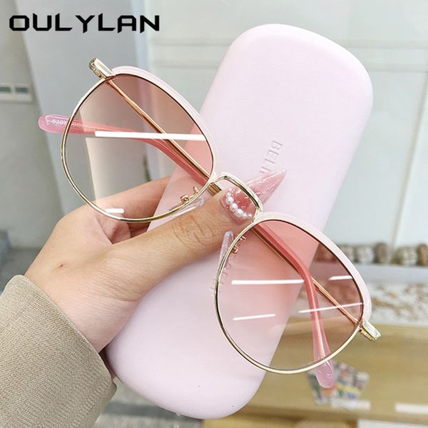 

designer sunglasses oulylan round women men half frame metal sun glasses vintage pink sunglass female uv400 goggles trends colored, White;black