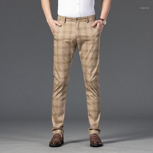 

men's pants 7 color options fashion classic plaid casual spring and autumn 2021 slim fit straight stretch young you trouse, Black