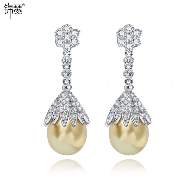 

jewelry charm stud tears aaa diamond inlaid zircon earrings shell beads fashion elegant, Golden