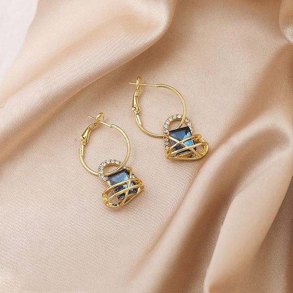 

hoop & huggie hiyong blue heart pendant dangle earrings korean style lunxury metal for women 2021 design jewelry, Golden;silver