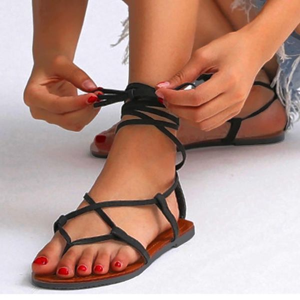 Sandali da spiaggia da donna sexy cinturino alla caviglia incrociato punta di punta per scarpe piatte con gradiente scarpe estive Zapatos De Muje