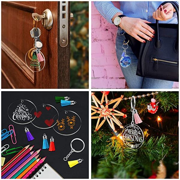 

kimter acrylic keychain blanks jewelry making clear circle disc jump ring keyrings with chains for diy craft ornament keychains w59f, Silver