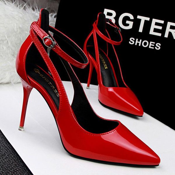 

dress shoes bigtree hollow out woman pumps red high heels 2021 women stiletto wedding buckle party female, Black