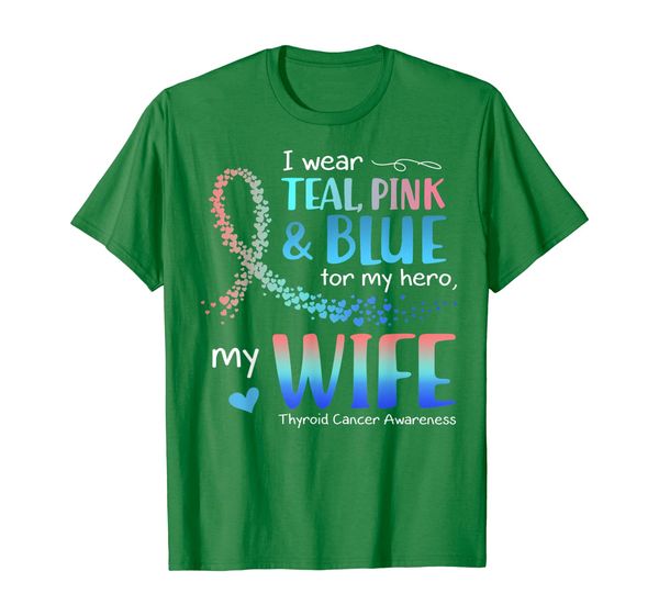

i wear teal pink blue for my wife thyroid cancer gift t-shirt, White;black