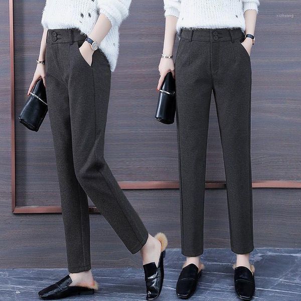 

women's pants & capris women 2021 autumn winter thicken long harem female plus size ol style wool work suit loose ladies trousers y488, Black;white