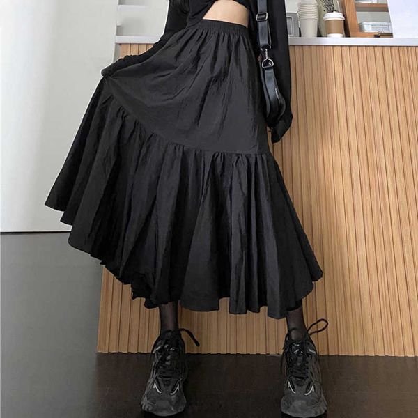 

skirts midi long black gothic skirt women autumn winter harajuku streetwear school girl high waist asymmetrical ruffle pleated nhtq