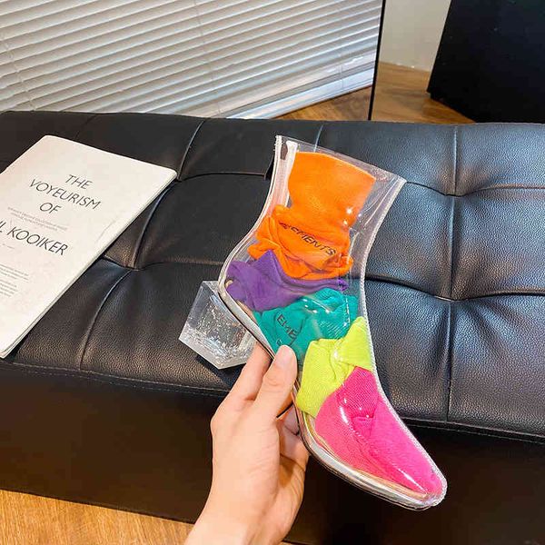 

spring, summer, autumn and winter transparent sandals, candy colored socks, boots, short high heels, thick net, red women's, Black