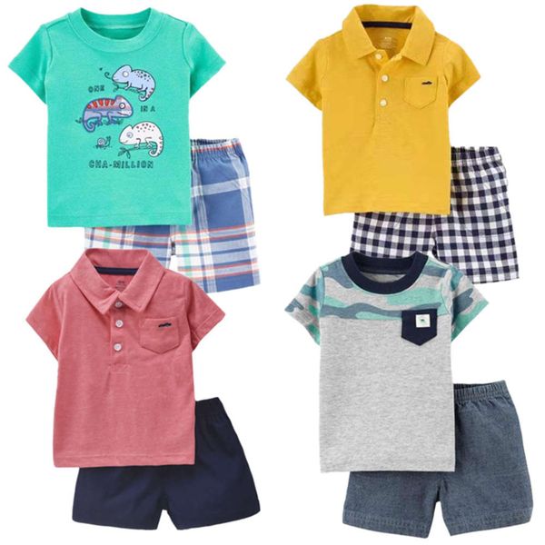 

boys and girls suits summer cartoon baby boys pure sleeve t-shirt shorts 2-piece children's wear, White