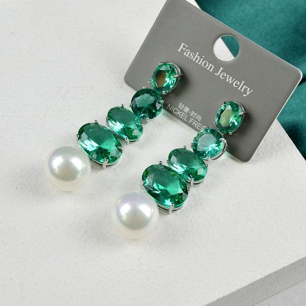 

dangle & chandelier cinkile fashion luxury round water drop pearl cubic zircon long dangles elegant earrings for women bridal wedding jewelr, Silver