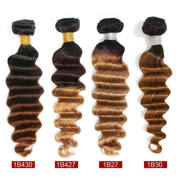 

human hair bulks ombre loose deep wave bundles 1 4 3 brazilian curly weave remy honey blonde, Black