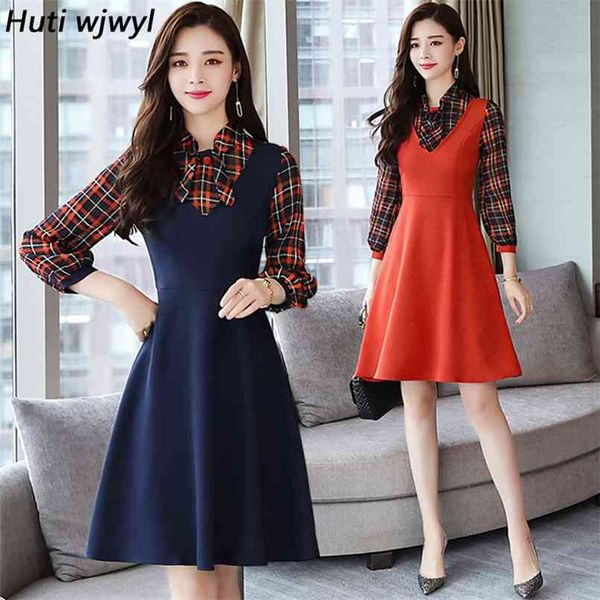 

autumn winter plus size tshirt midi dresses women bodycon korean plaid mini dress party long sleeve runway vestido 210528, Black;gray