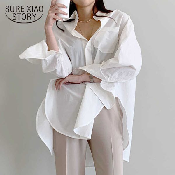 

autumn simple solid ol long sleeve blouse korean chic fashion loose back split bell sleeve shirt chemisier femme 10295 210528, White