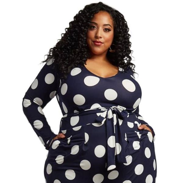 

women's jumpsuits & rompers design fashion women jumpsuit polka dot print full length plus size overalls lady bodysuit ltb5105, Black;white