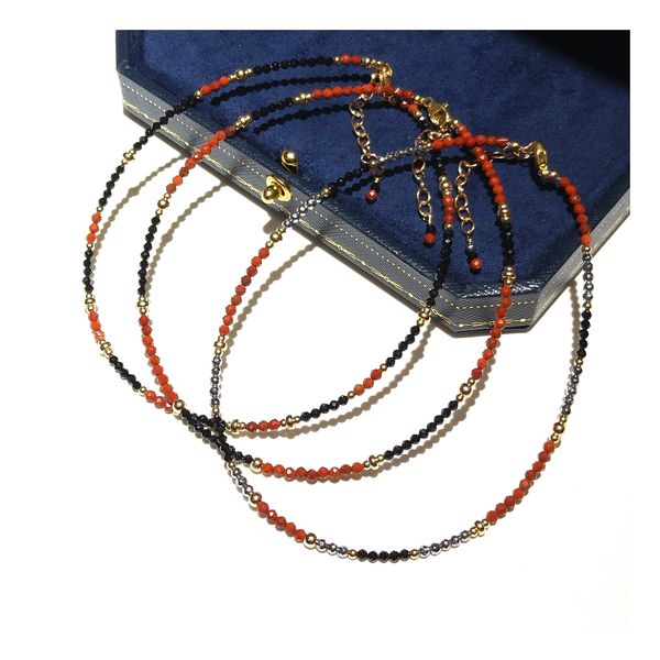 

lii ji red jasper black spinel hematite 14k gold filled anklet 26+4cm, Red;blue