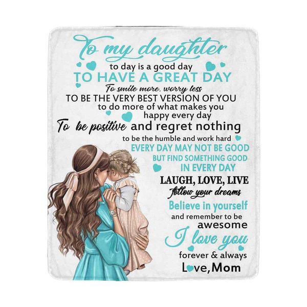 

Personalized to Daughter Text Fleece Blanket Mother Hugging Daughter Lightweight Soft All Season Use Dream Gift 50"x60"