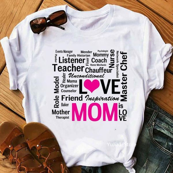 

mom is love graphic women t shirt print tshirts vogue friend femme harajuku summer fashion mothers day female, White