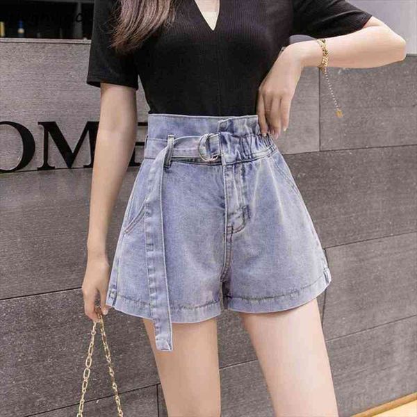 

summer denim a line womens short waistband elastic waist solid loose all match wide leg korean style 3xl chic leisure, White;black