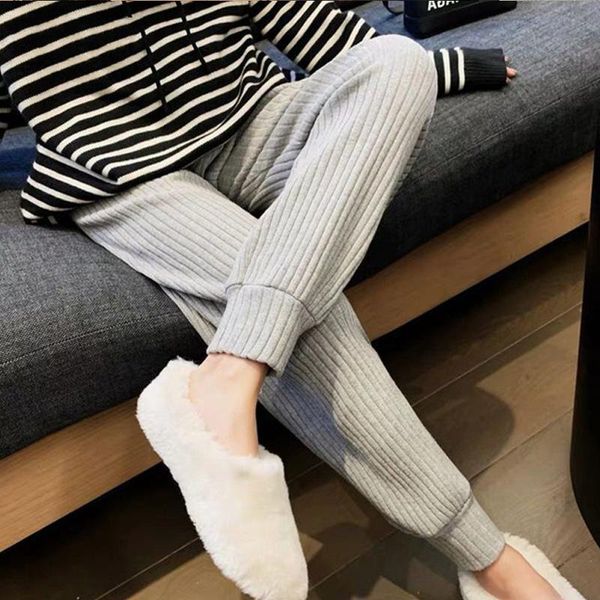 

329# autumn thick knitted maternity pants high waist belly casual clothes for pregnant women pregnancy straight trousers bottoms, White