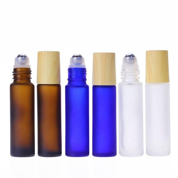 

storage bottles & jars 10ml wood grain cover frosted roll on bottle essential oil glass vials steel bead perfume container refillable 30piec