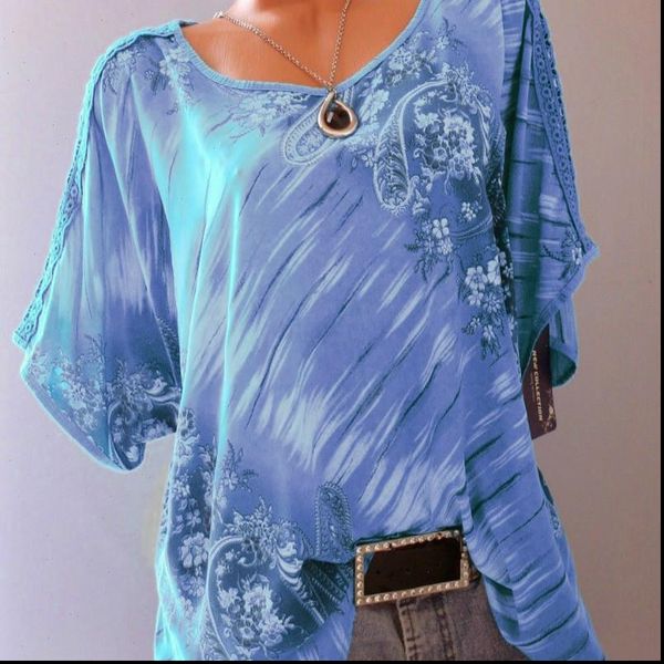 

print tunic o neck women shirts short sleeve loose summer lace blouse plus size 5xl, White