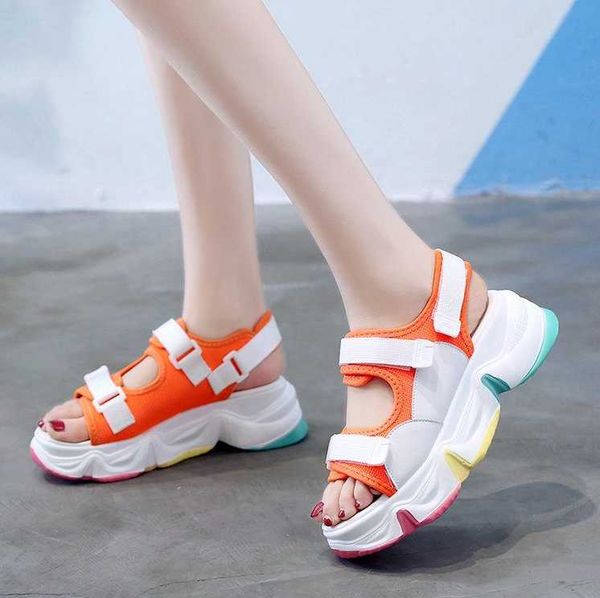 

women chunky sandals sports platform sandal high wedges casual shoes woman white green pink 2021 summer, Black