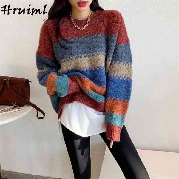 

lazy wind fashion office lady sale pullover women colorful patchwork long sleeve loose o neck casual sueters de mujer 210513, White;black