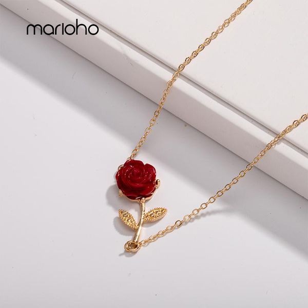 

pendant necklaces fashion alloy romantic rose necklace for women red flower geometric simple statement birthday party bijoux, Silver