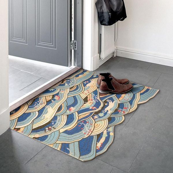 

carpets alpine sunrise scenery high-stretch silk loop material door mat nordic minimalist anti-slip pvc entrance rubbing carpet