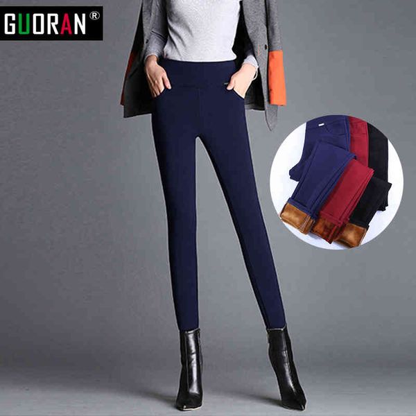 

winter women stretch casual cotton pants plus size 3xl 4xl thick fleece ladies patchwork black pencil pants elastic waist 210519, Blue