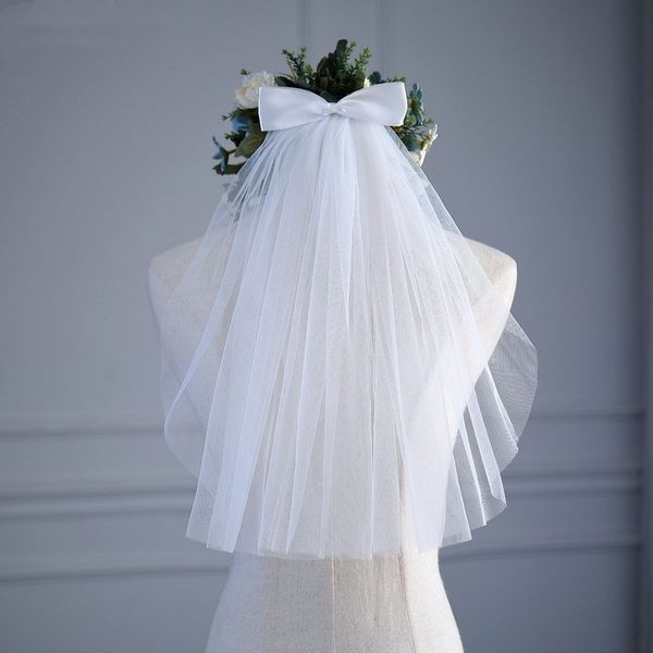 

bridal veils short tulle wedding dress veils white ribbon edge bow with hair comb bridal hair veil bride marriage accessories, Black