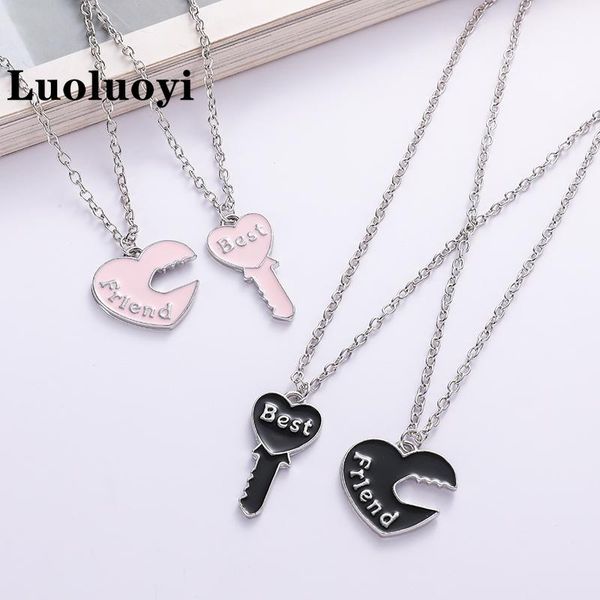 

chains luoluoyi friend necklace bff heart black pink key lock pendant necklaces jewelry birthday gift, Silver