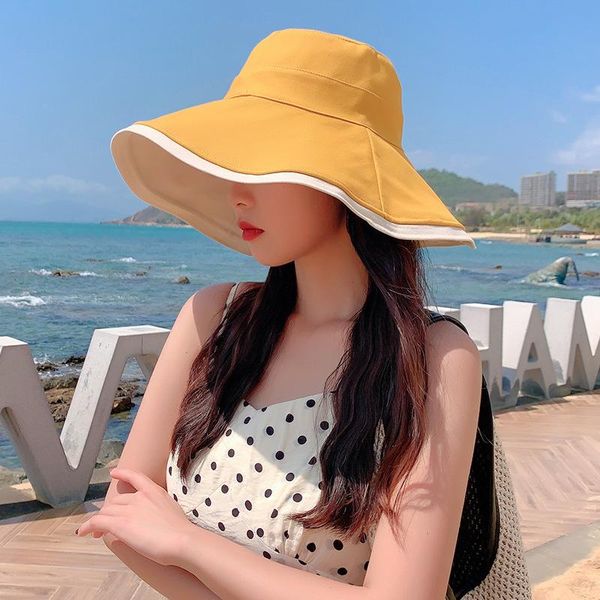 

wide brim hats spring and summer fisherman hat female sunscreen sun korean big-edge double-sided all-match for women, Blue;gray