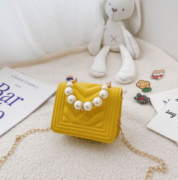 

boutique girls pearl chain handbag kids metal buckles bag children flip pu leather one shoulder bag lady mini purses messenger bag, Black