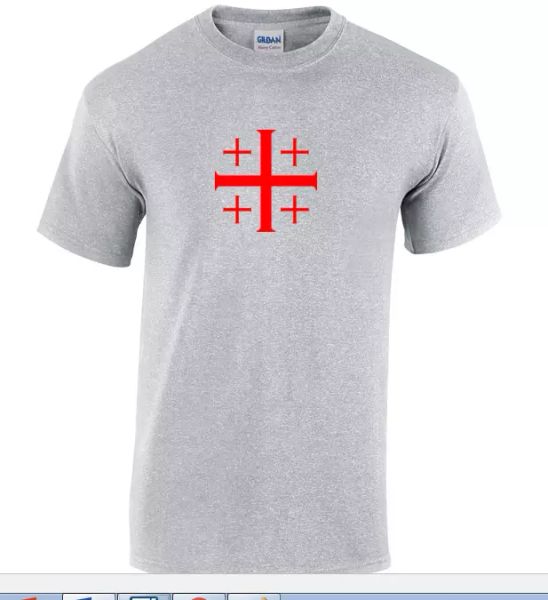 

red jerusalem cross knights templar t-shirt gray christian jesus god t shirt, White;black