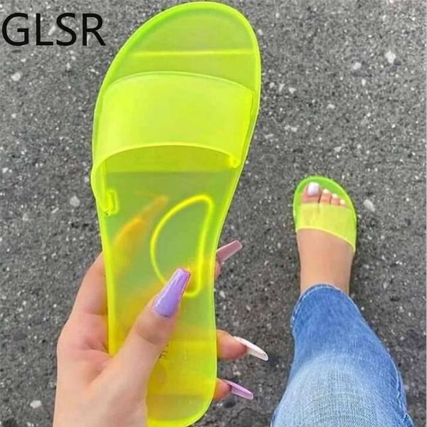 

slippers women 2021 summer woman jelly shoes candy colors pvc flat sandal ladies peep toe casual slides female flip flops beach, Black
