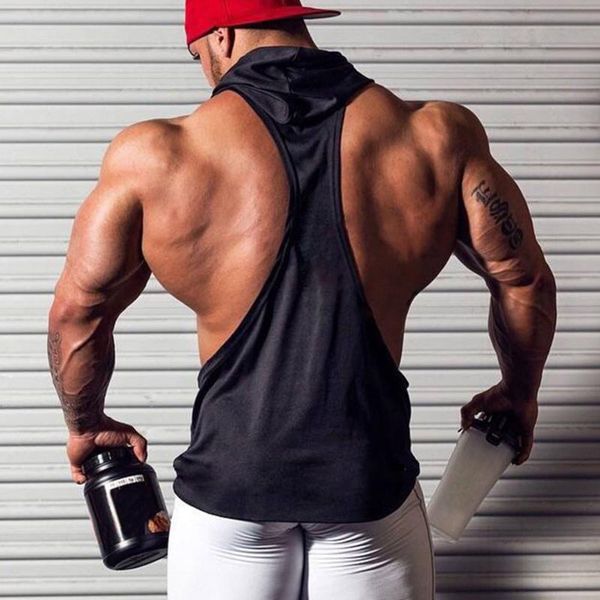 

gym clothing men fitness hooded tank sleeveless casual hoodies with pockets fh99, White;black