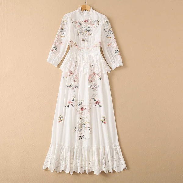 

european and american women's wear for spring 2021 seven-point sleeve collar hollow out the embroidery fashion fishtail dress, Black;gray