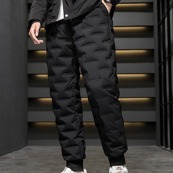 

men's pants 2021 outer wear warm and thick winter solid color embossed down with elasticated feet, Black