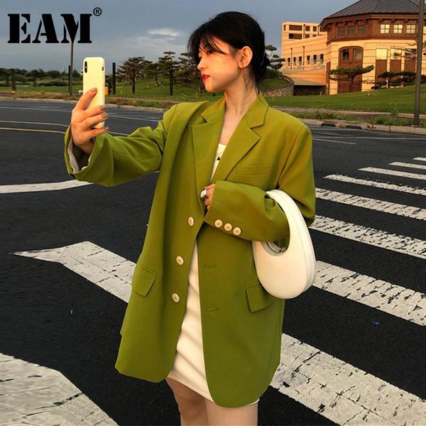 

women's suits & blazers [eam] women green big size casual long blazer lapel sleeve loose fit jacket fashion tide spring autumn 2021 1de, White;black