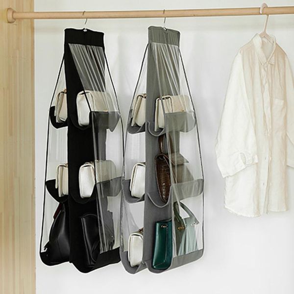 

storage bags "6 pocket hanging handbag organizer for wardrobe closet transparent bag door wall clear sundry shoe with hanger pouc