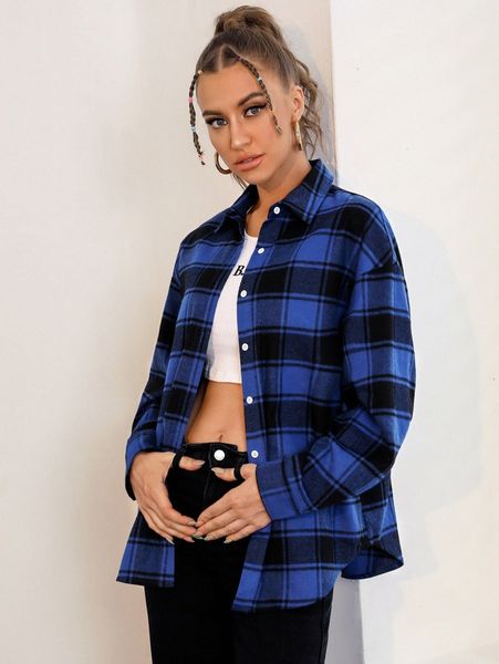 

plaid drop shoulder blouse f0kd#, White