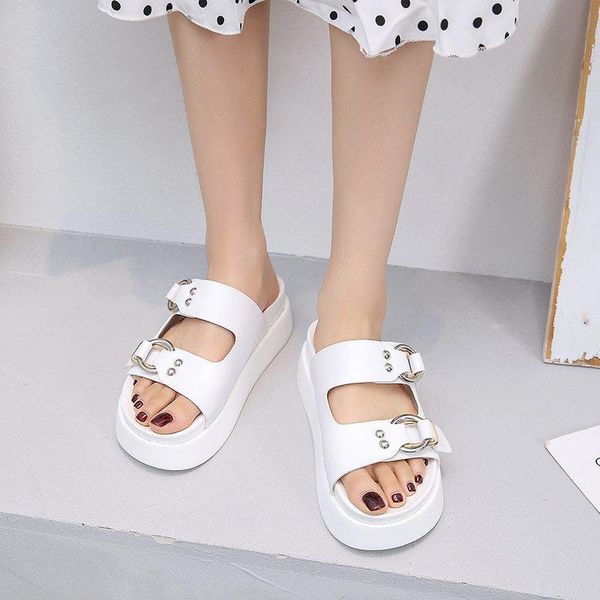 

summer black and white platform slippers ladies sandals sole casual open-toed daily