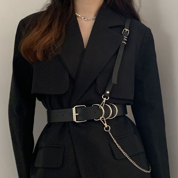 

leather body harness chain belts for women erotic body bondage female gothic harajuku waist belt chest harness cage, Black;white