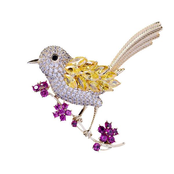 

pins, brooches luxury zircon bird branch brooch ladies crystal flower collar animal ornament christmas gift, Gray