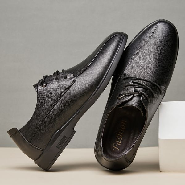 

fashionable dress shoes casual leather lace men solid black summer d8922